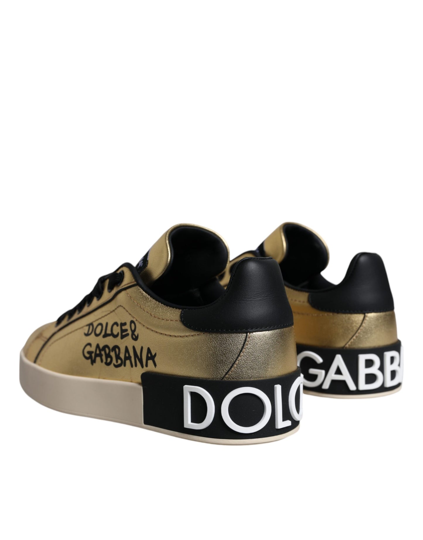 Dolce &amp; Gabbana Gold Portofino Calf Leather Sneakers Shoes