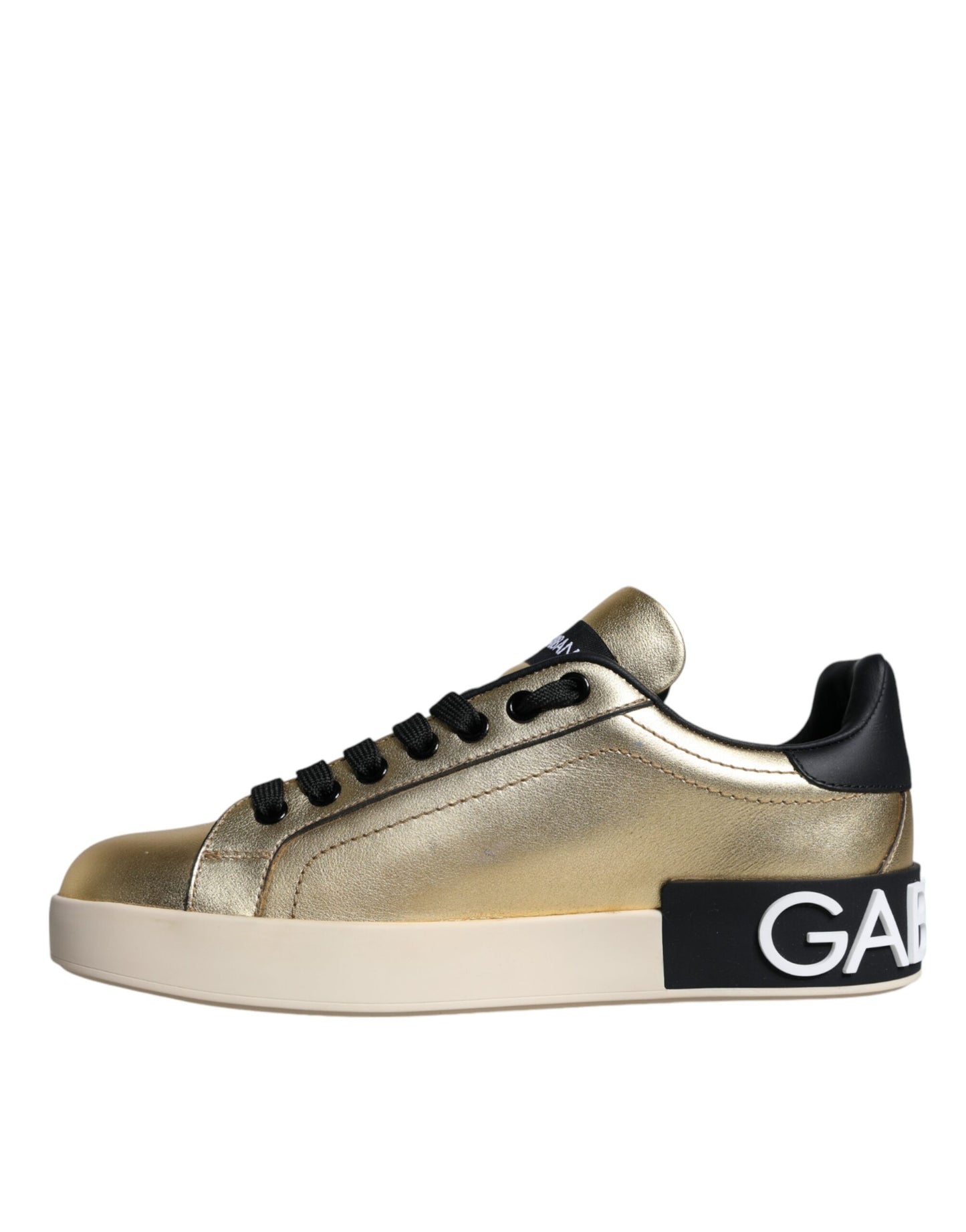 Dolce &amp; Gabbana Gold Portofino Calf Leather Sneakers Shoes