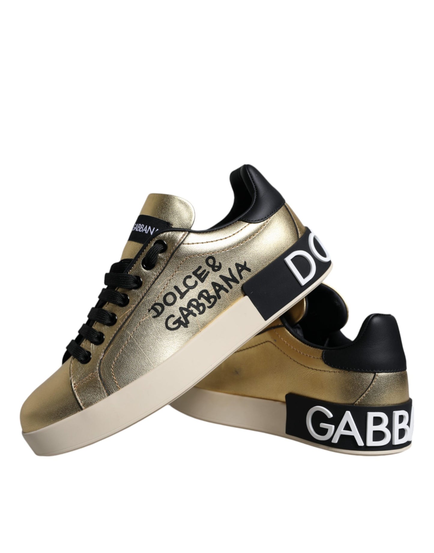 Dolce &amp; Gabbana Gold Portofino Calf Leather Sneakers Shoes