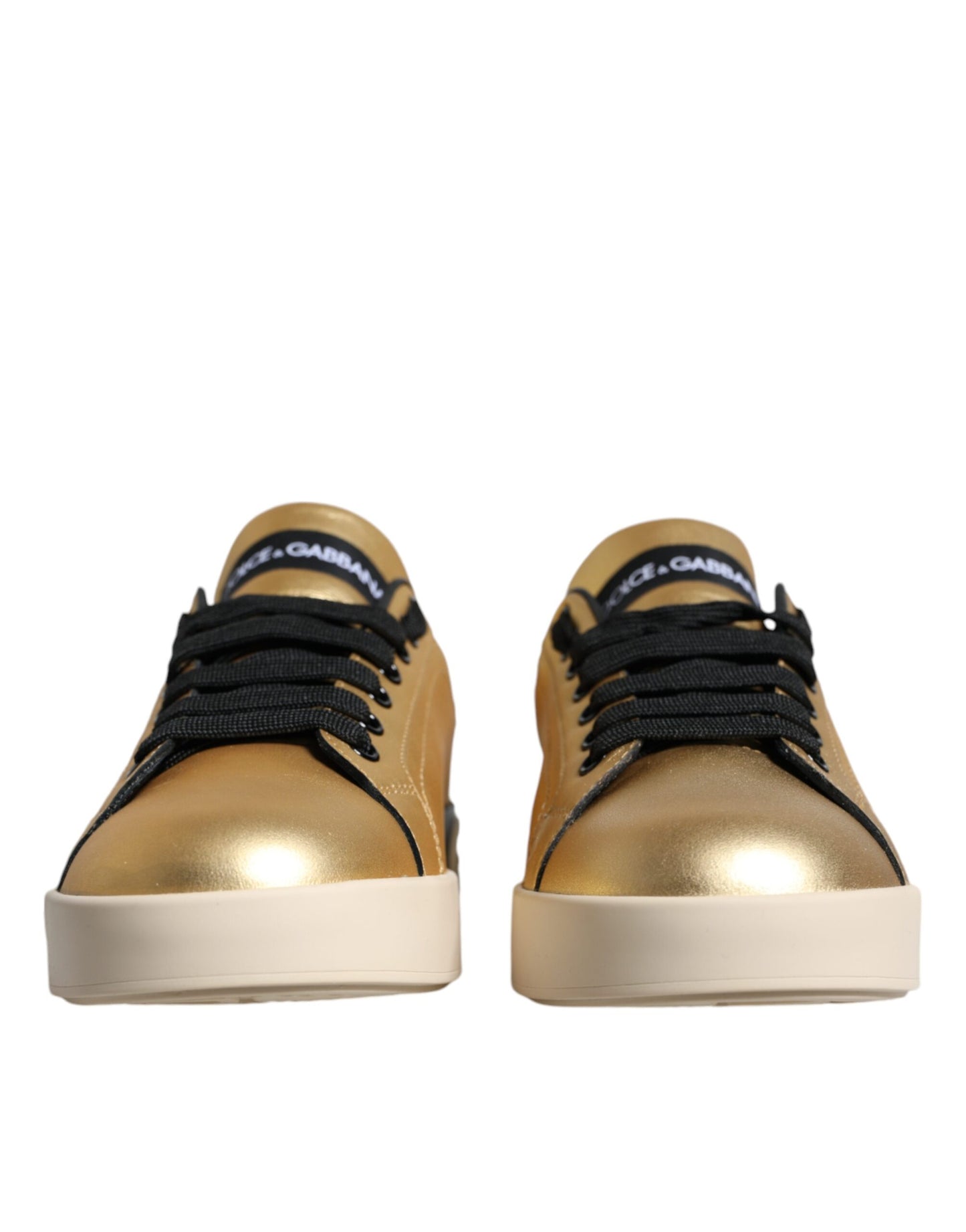 Dolce &amp; Gabbana Gold Portofino Calf Leather Sneakers Shoes