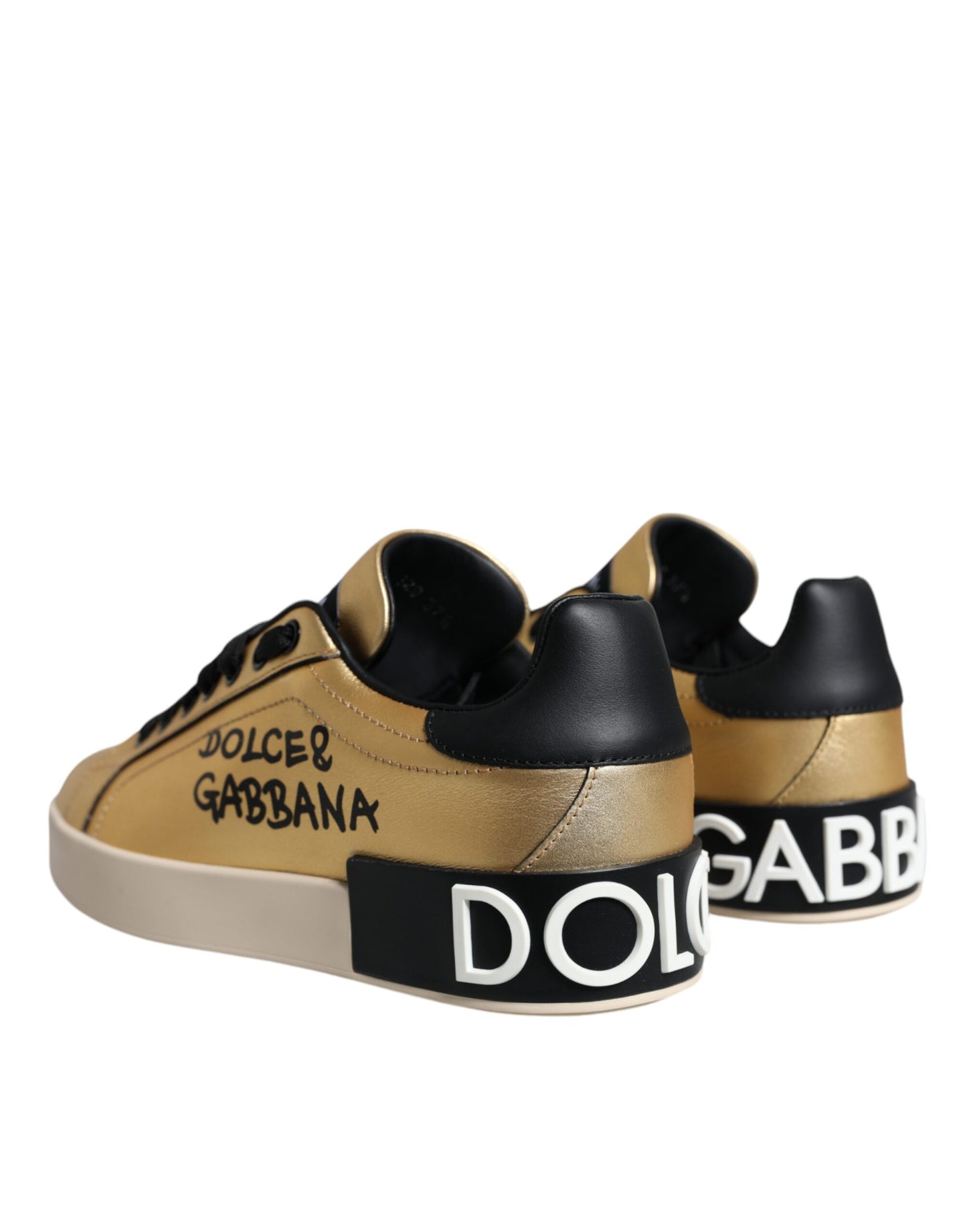 Dolce &amp; Gabbana Gold Portofino Calf Leather Sneakers Shoes