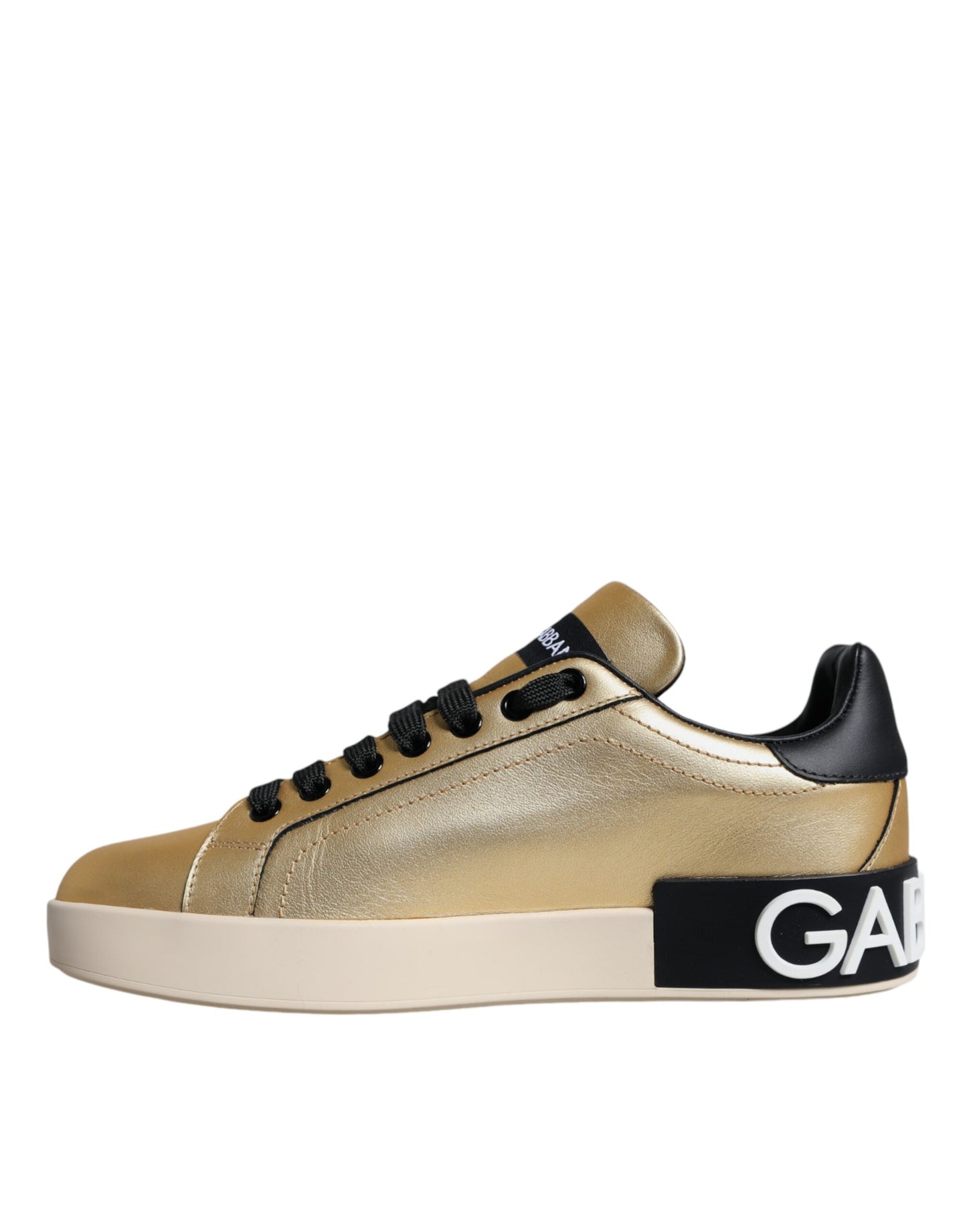 Dolce &amp; Gabbana Gold Portofino Calf Leather Sneakers Shoes