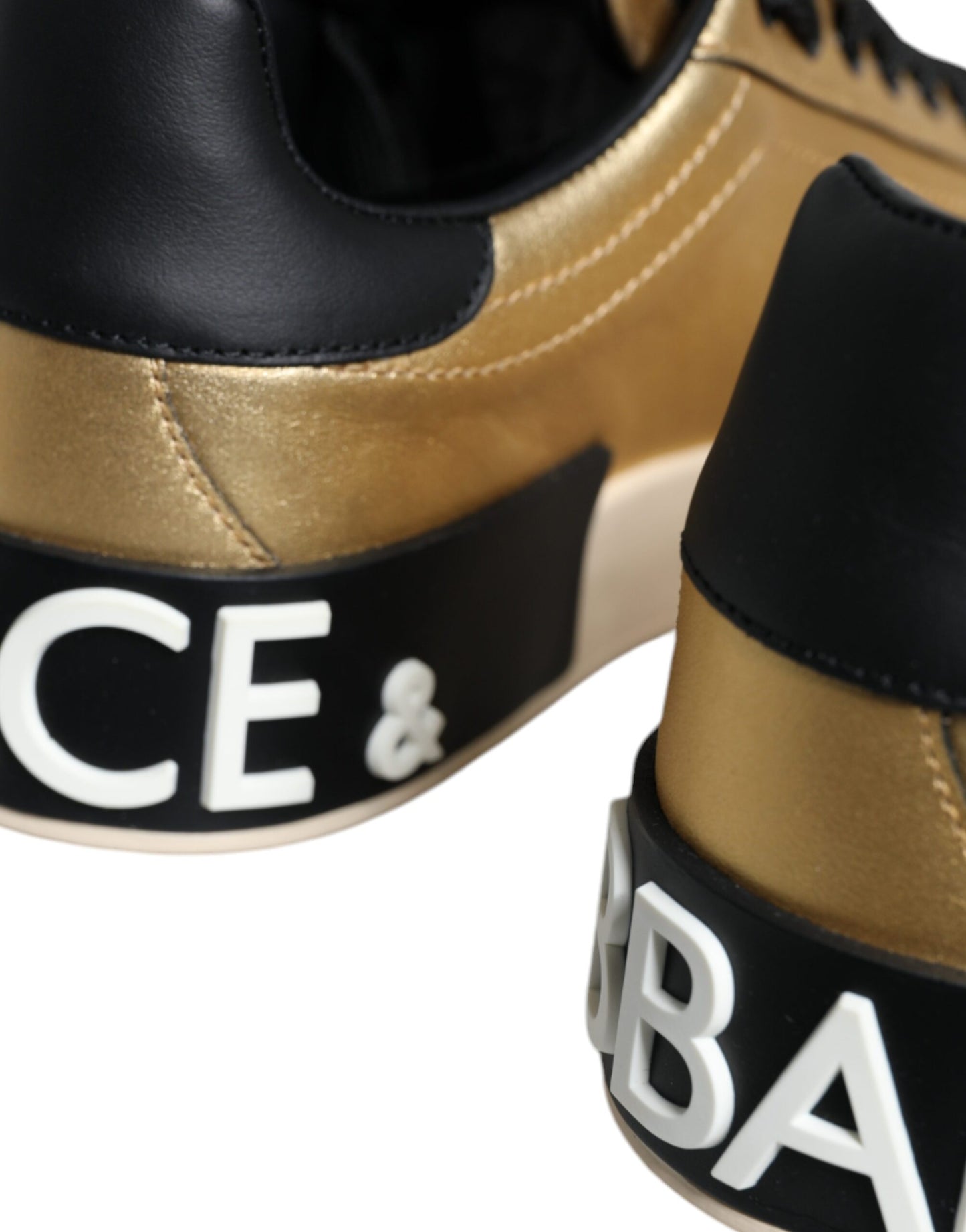 Dolce &amp; Gabbana Gold Portofino Calf Leather Sneakers Shoes