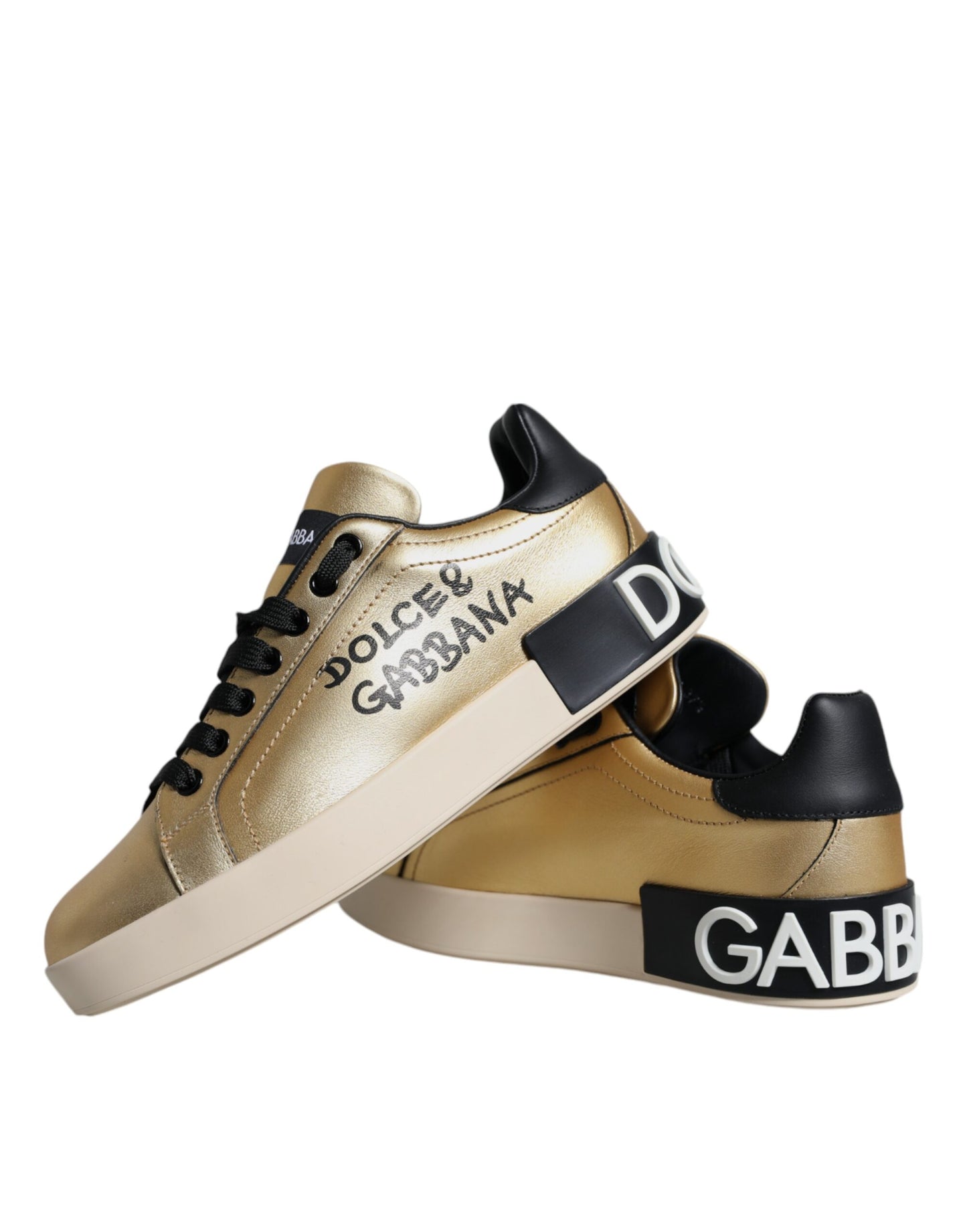 Dolce &amp; Gabbana Gold Portofino Calf Leather Sneakers Shoes