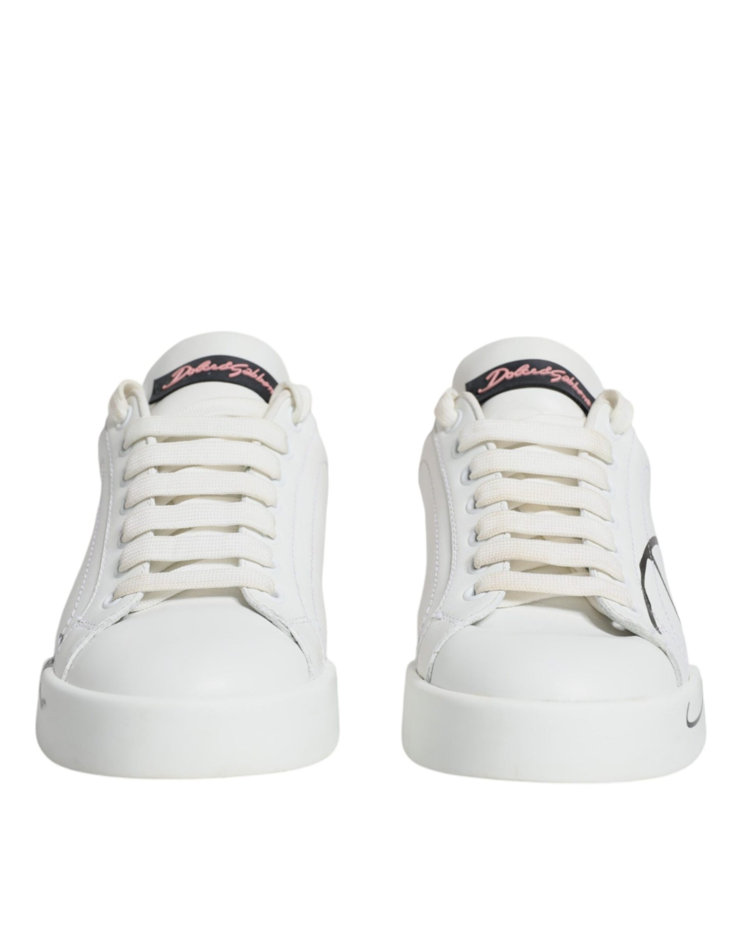 Dolce &amp; Gabbana White Pink Portofino Low Top Sneakers Shoes