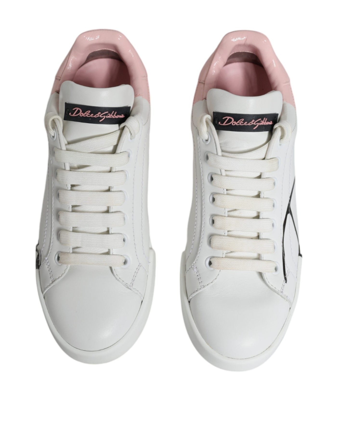 Dolce &amp; Gabbana White Pink Portofino Low Top Sneakers Shoes