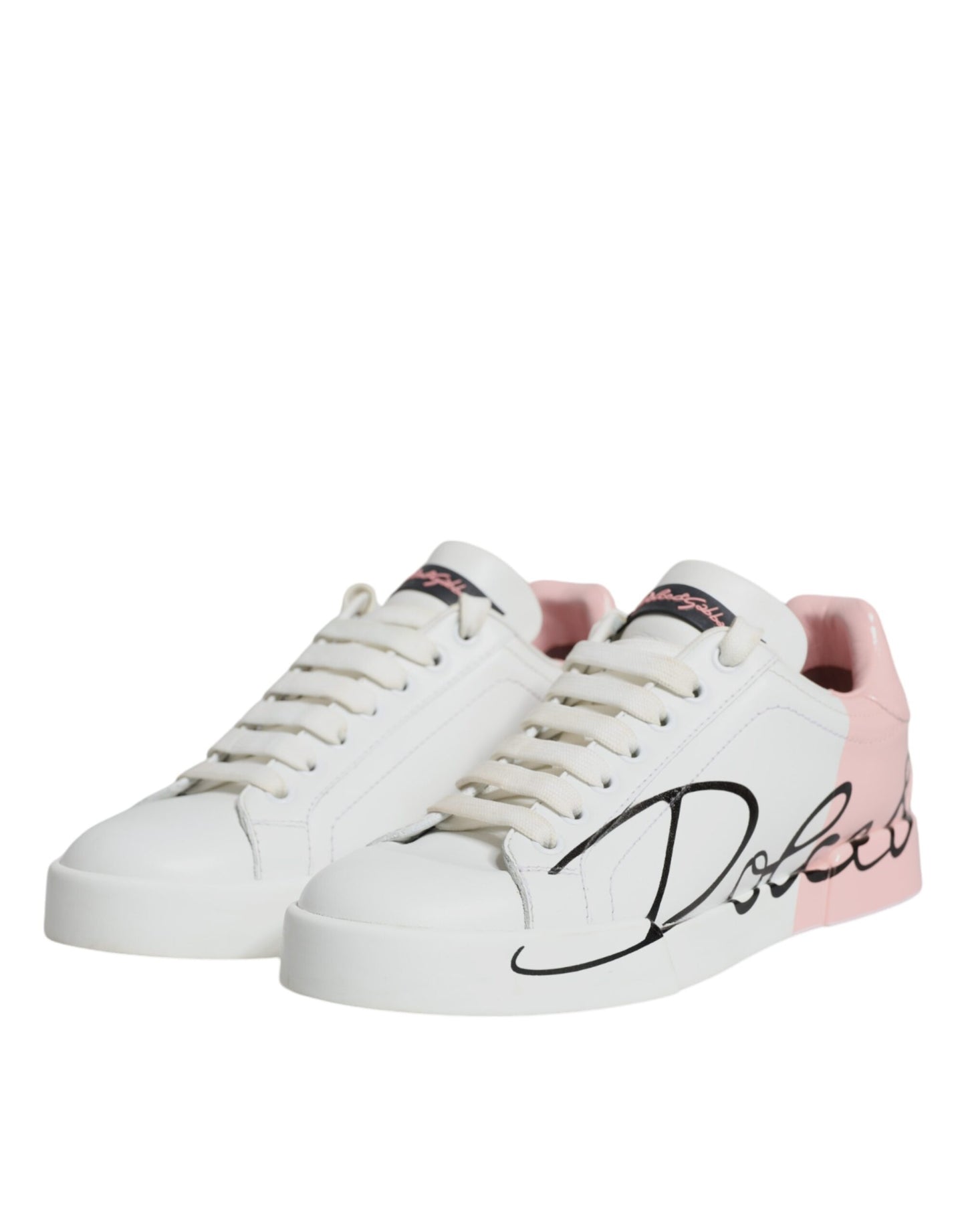 Dolce &amp; Gabbana White Pink Portofino Low Top Sneakers Shoes