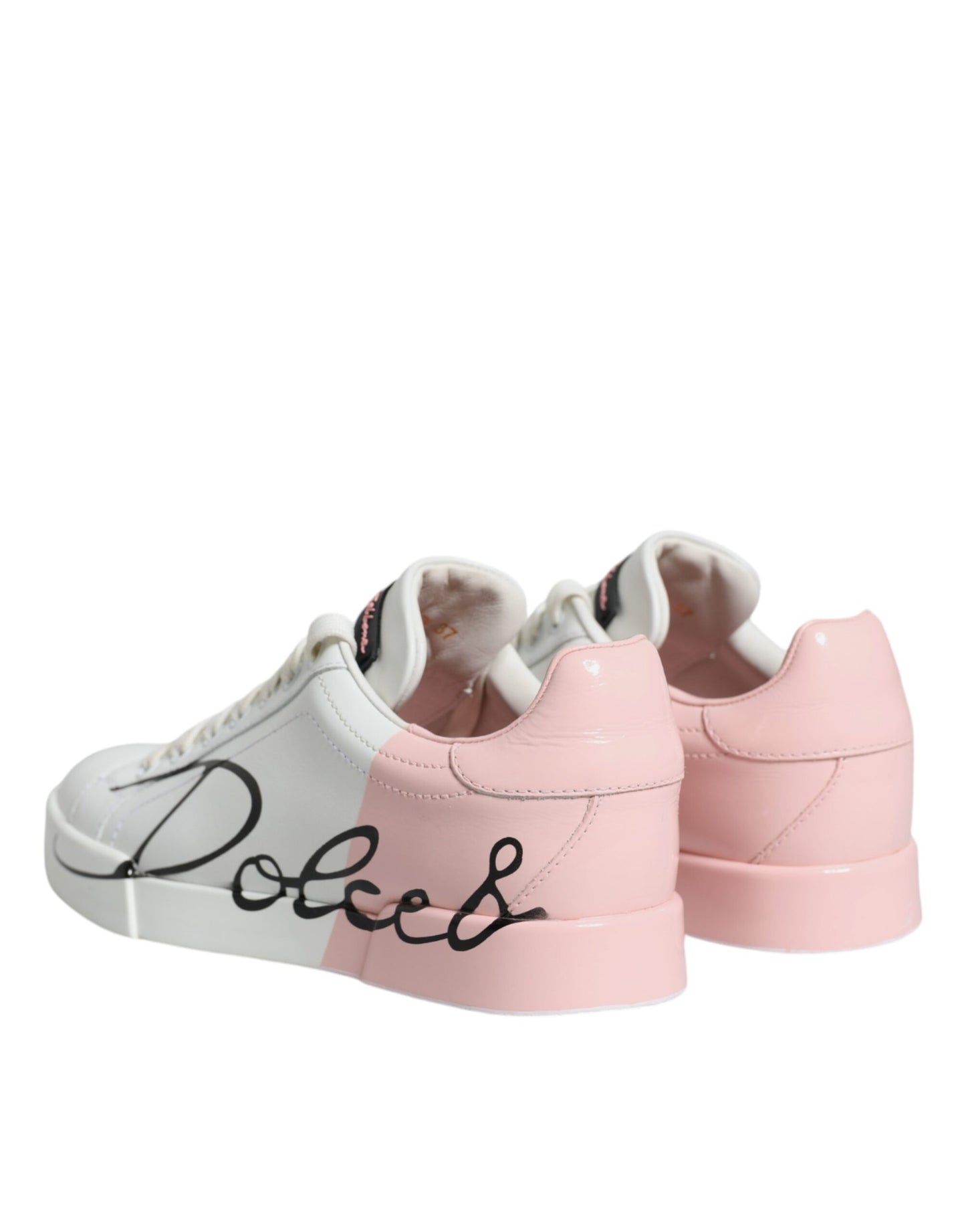 Dolce &amp; Gabbana White Pink Portofino Low Top Sneakers Shoes