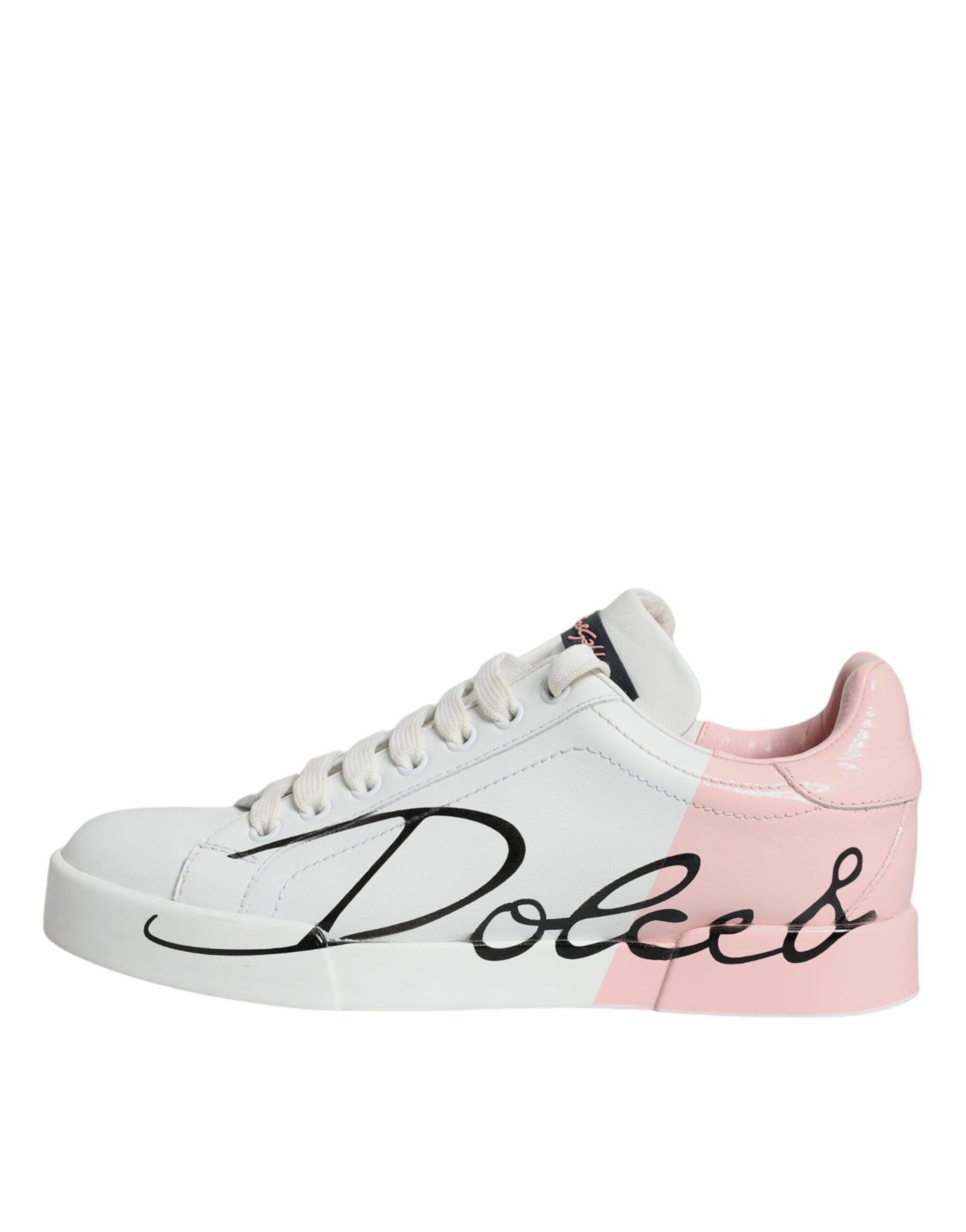 Dolce &amp; Gabbana White Pink Portofino Low Top Sneakers Shoes