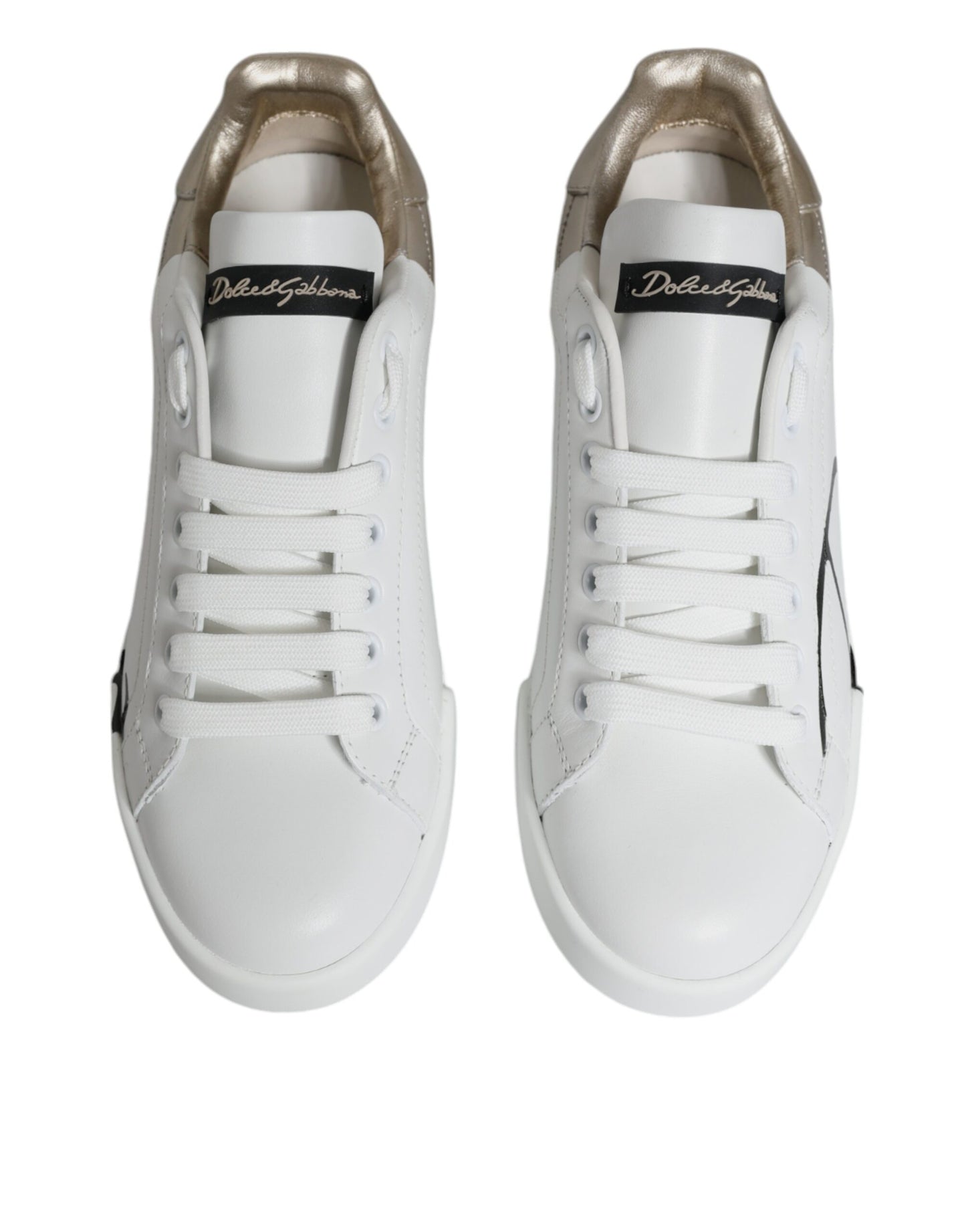 Dolce &amp; Gabbana White Gold Portofino Low Top Sneakers Shoes