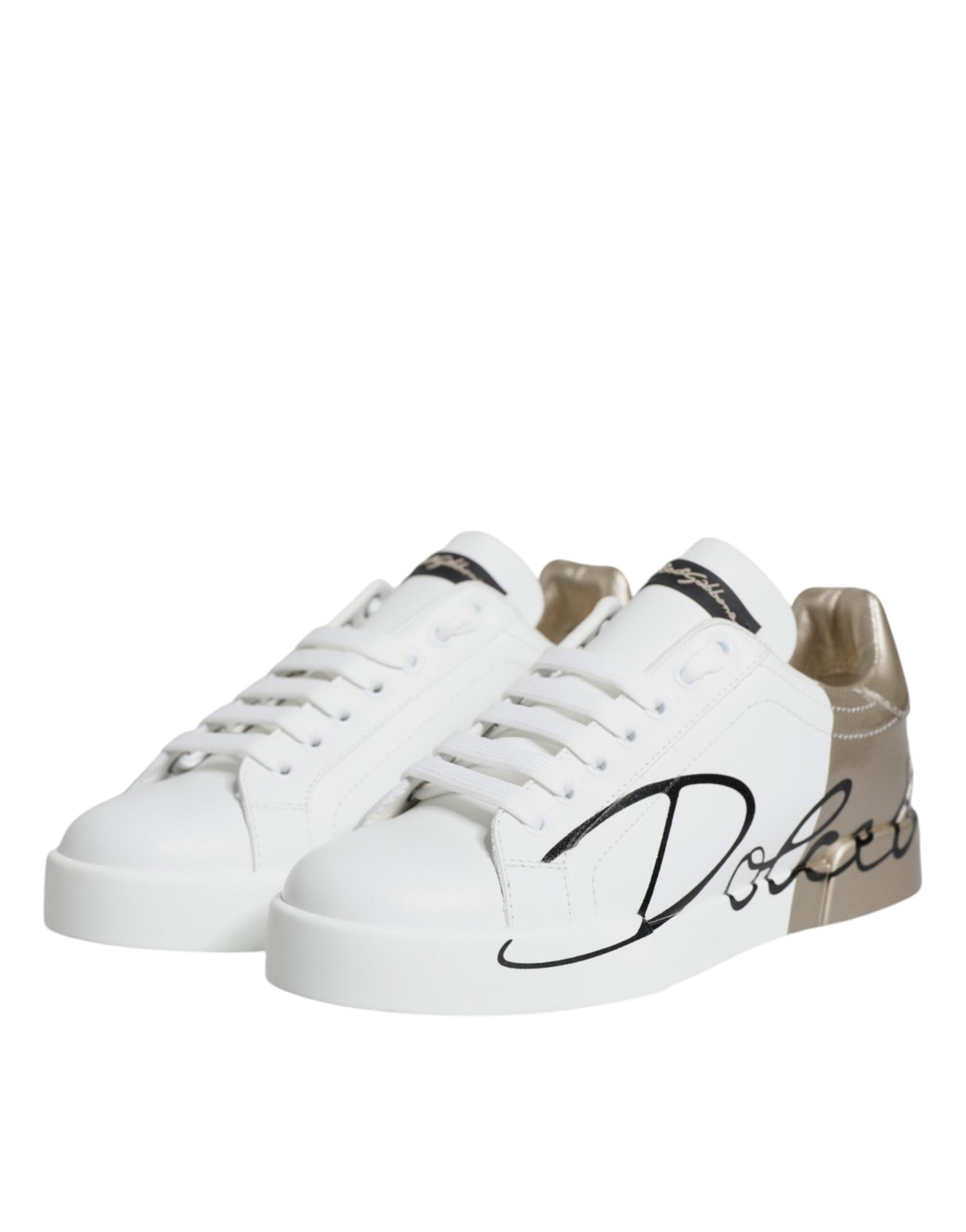 Dolce &amp; Gabbana White Gold Portofino Low Top Sneakers Shoes