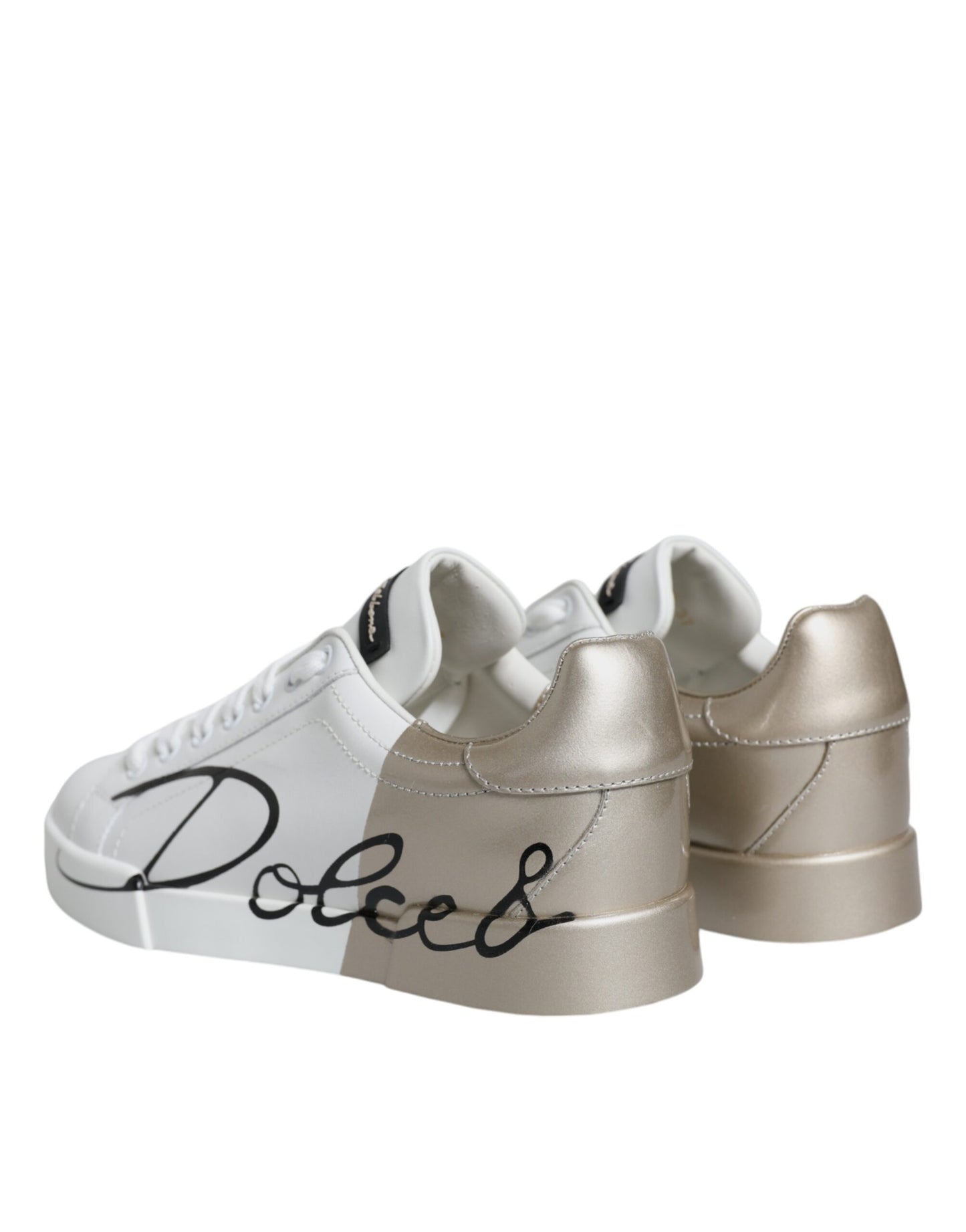 Dolce &amp; Gabbana White Gold Portofino Low Top Sneakers Shoes