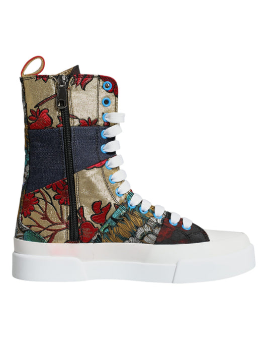 Dolce &amp; Gabbana Multicolor Patchwork Logo High Top Sneakers Shoes