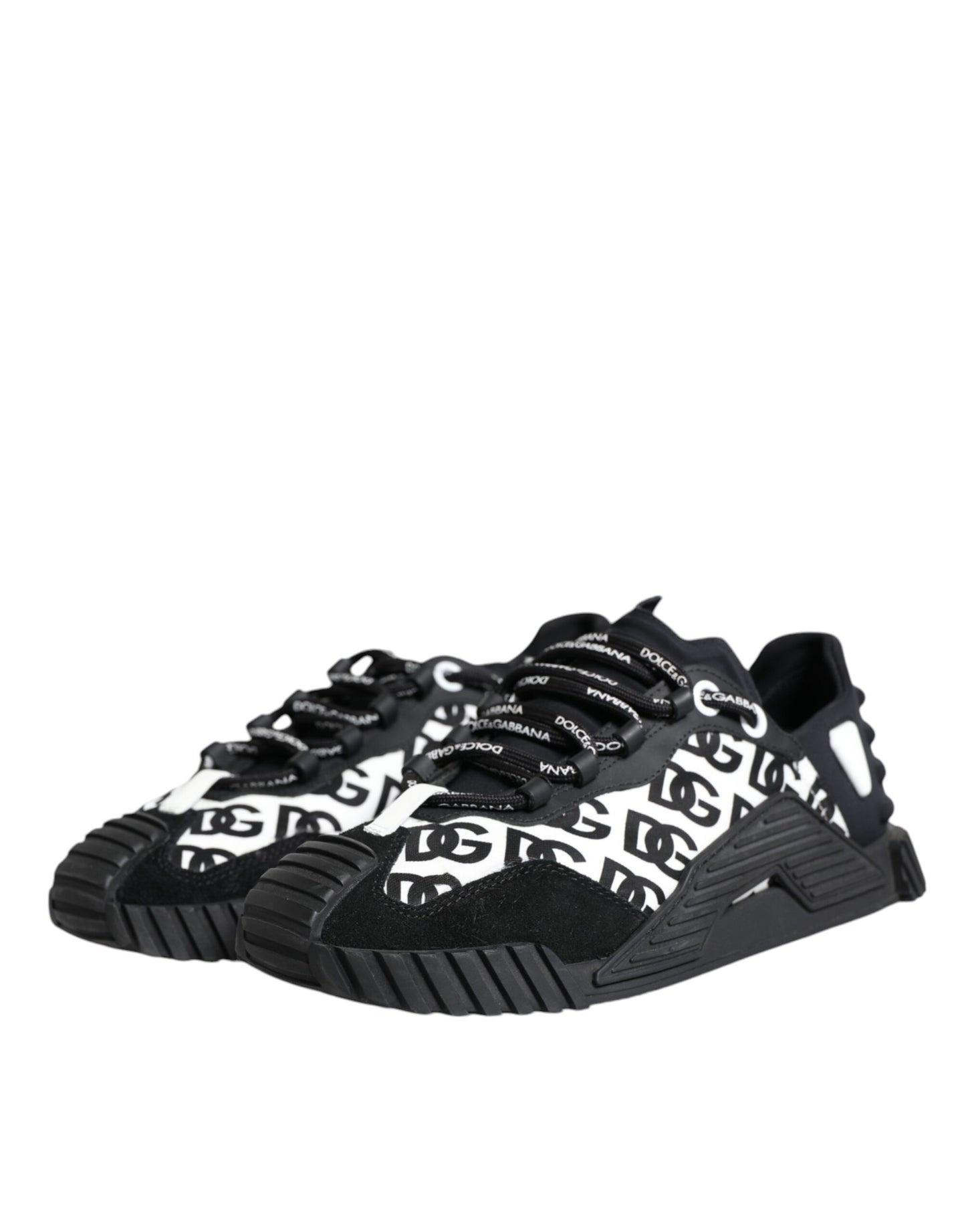 Dolce &amp; Gabbana Black Logo Lace Up Low Top NS1 Sneakers Shoes