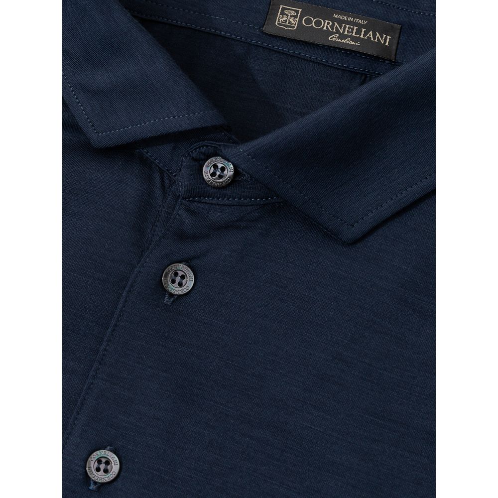 Corneliani polo shirt in blue virgin wool