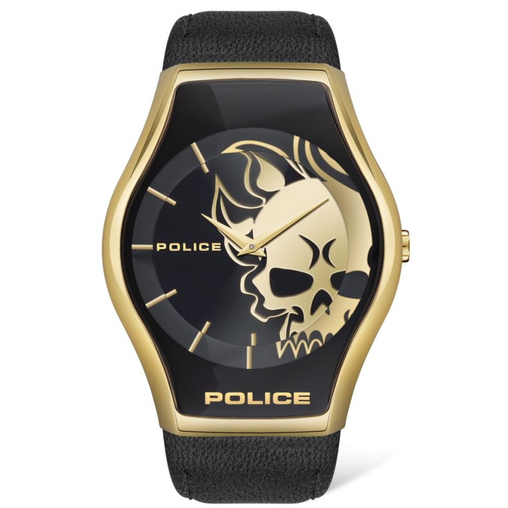 Police Schwarze Lederuhr