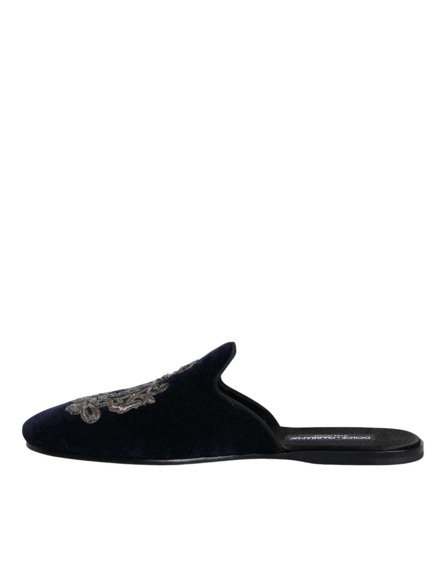 Dolce & Gabbana Black Velvet DG Crown Embroidery Slides Shoes