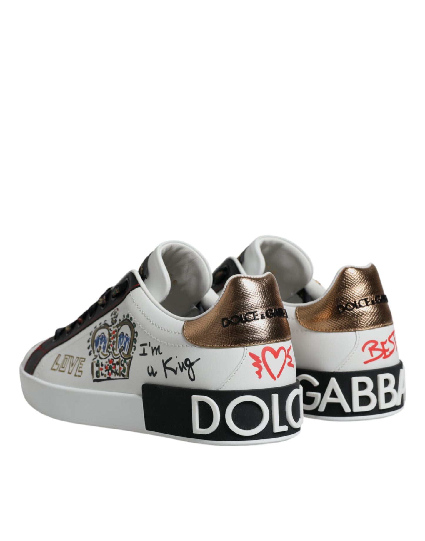 Dolce & Gabbana White Leather Crown Embellished Sneaker Shoes