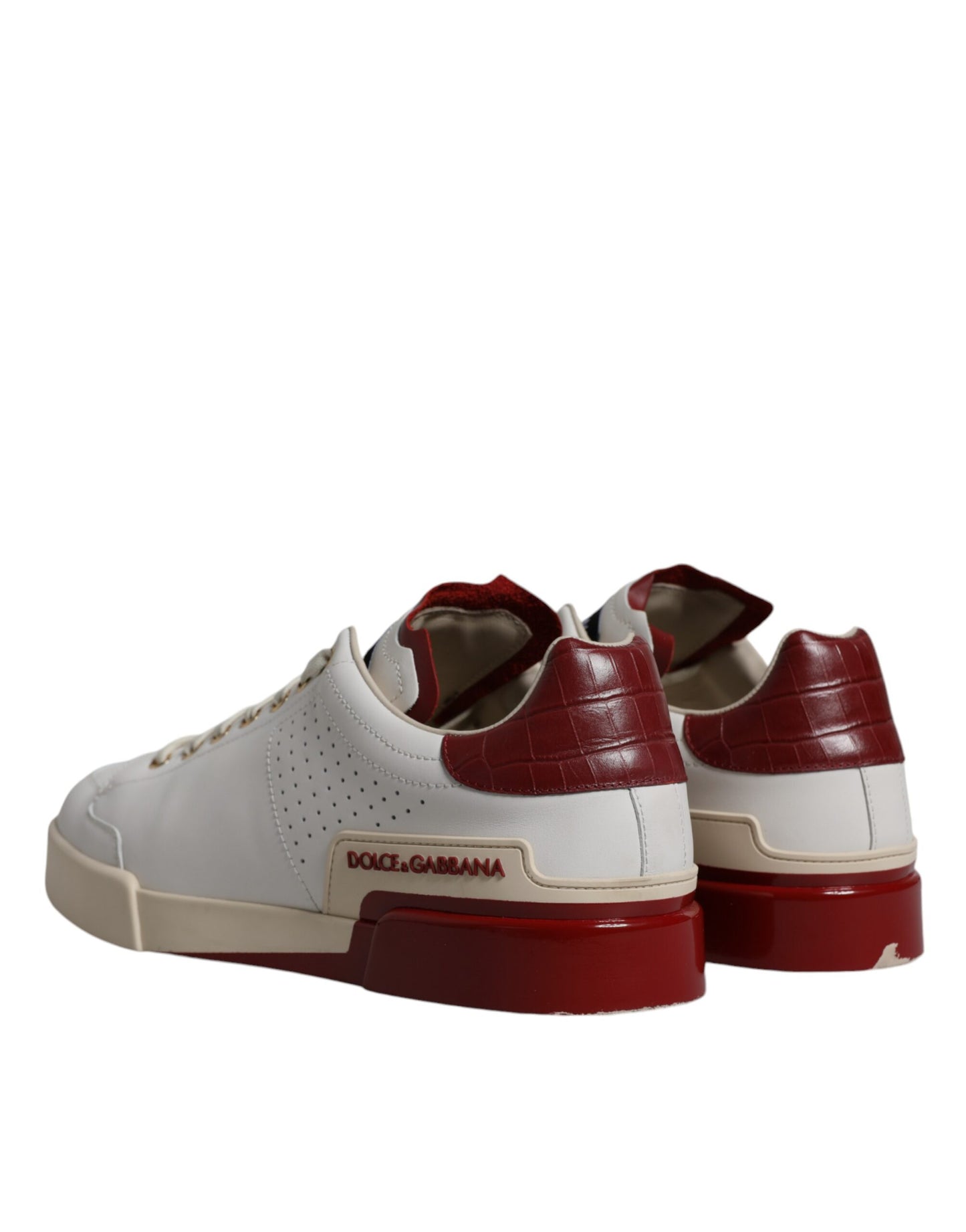 Dolce & Gabbana Beige Red Perforated Low Top Sneakers Shoes