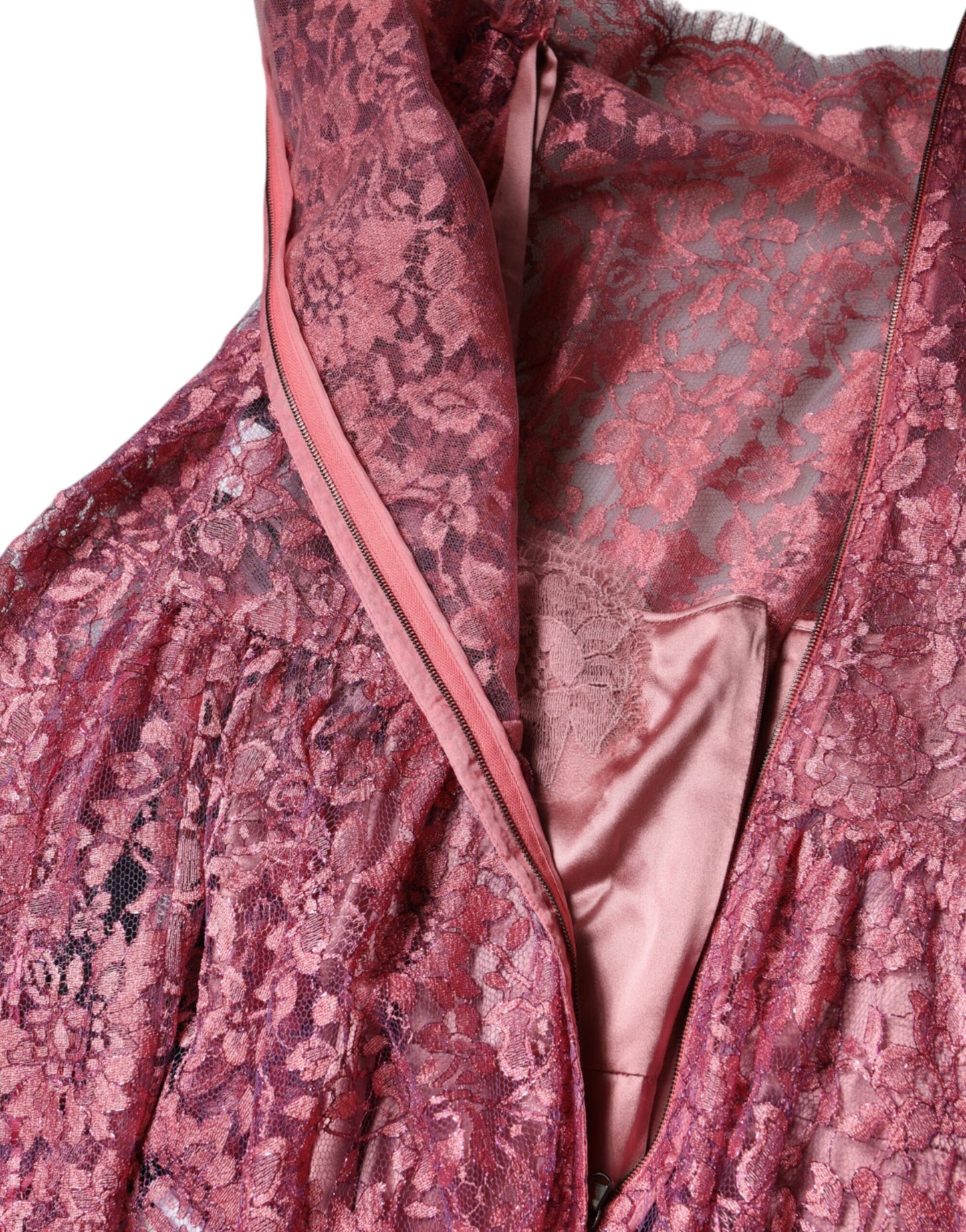 Dolce & Gabbana Fuchsia Floral Lace Long Sleeve Maxi Dress