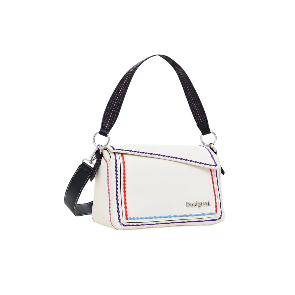 Desigual Cremefarbene Polyethylen-Handtasche