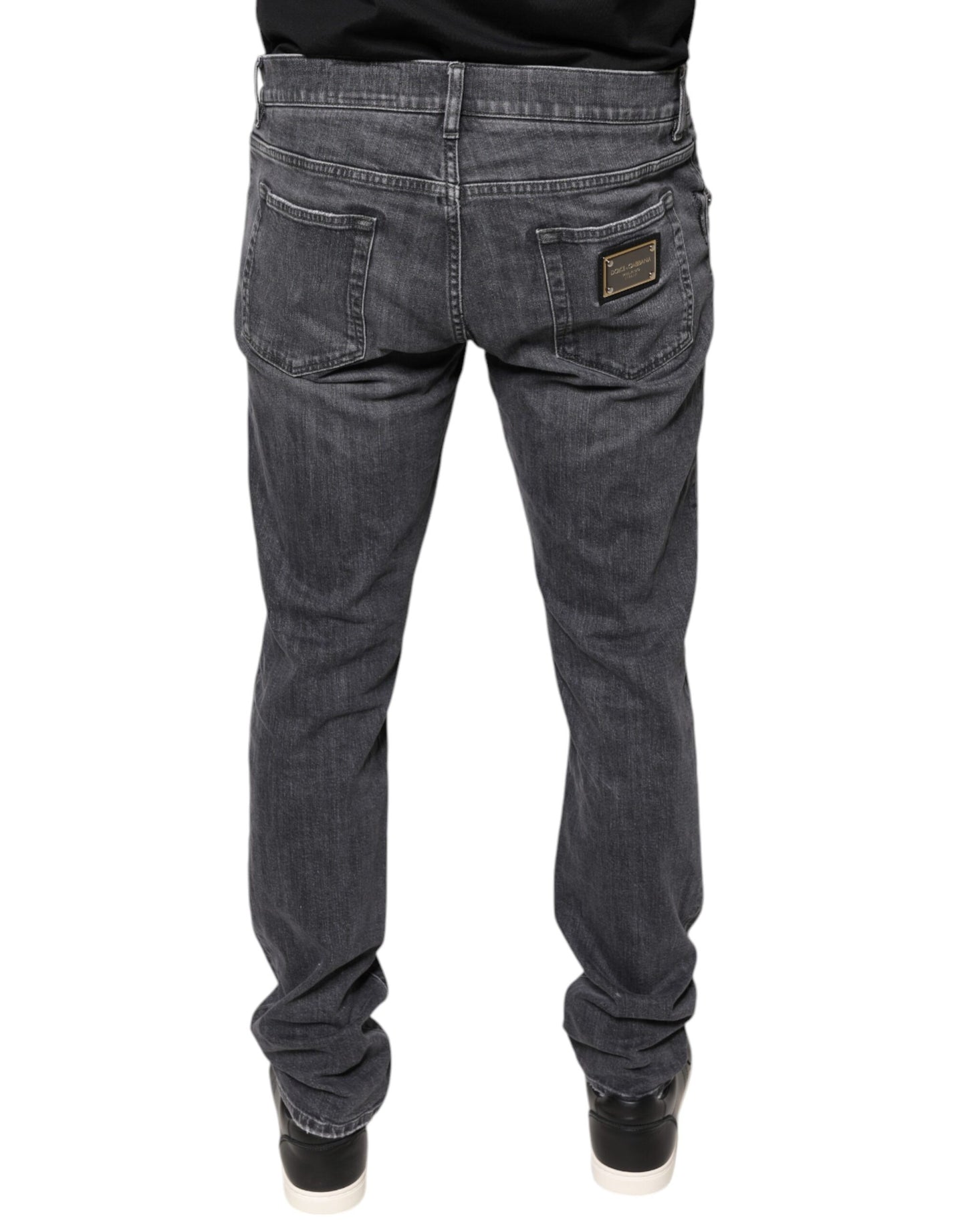 Dolce & Gabbana Dark Gray Tattered Cotton Skinny Denim Jeans