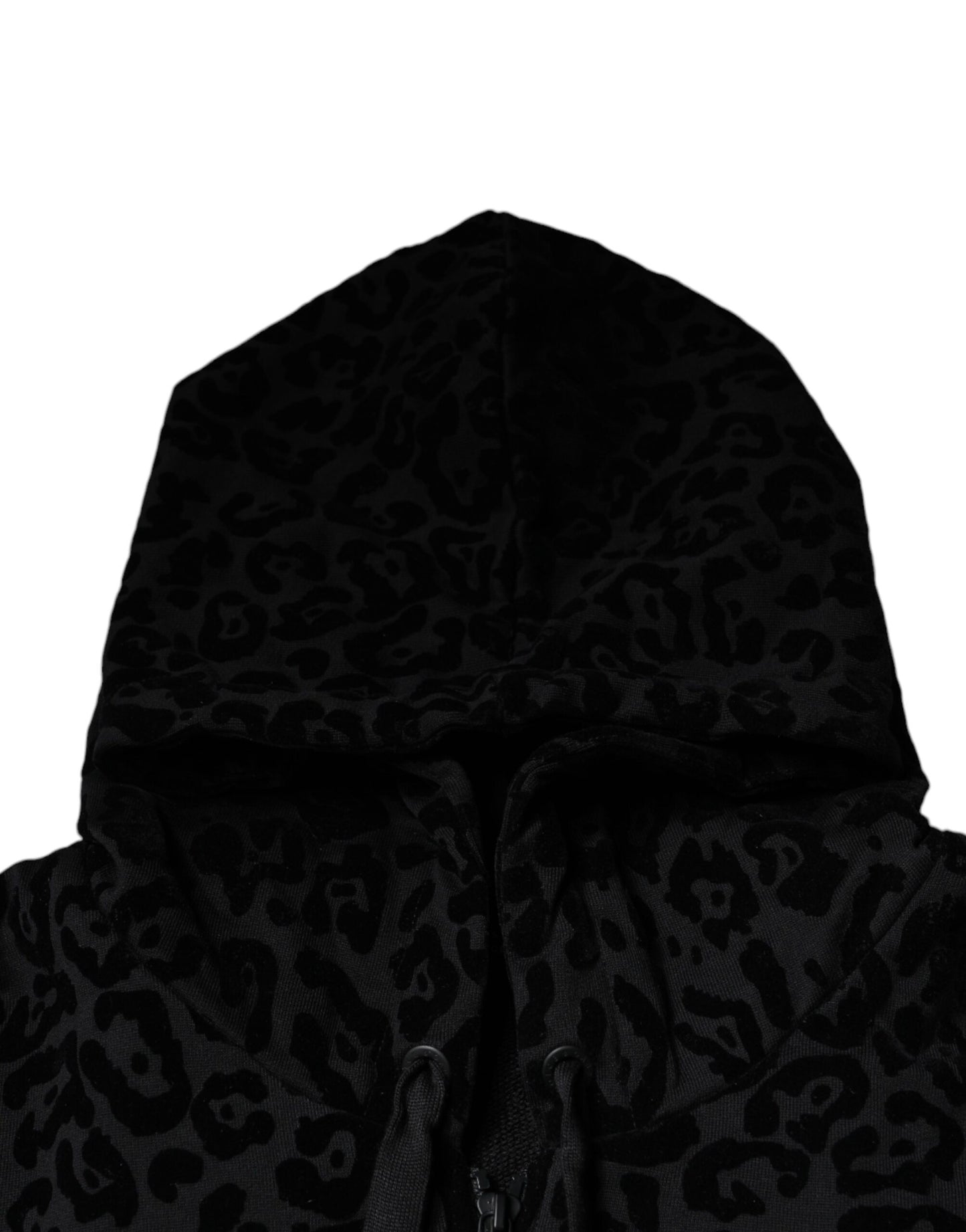 Dolce & Gabbana Black Leopard Cotton Hooded Full Zip Sweater