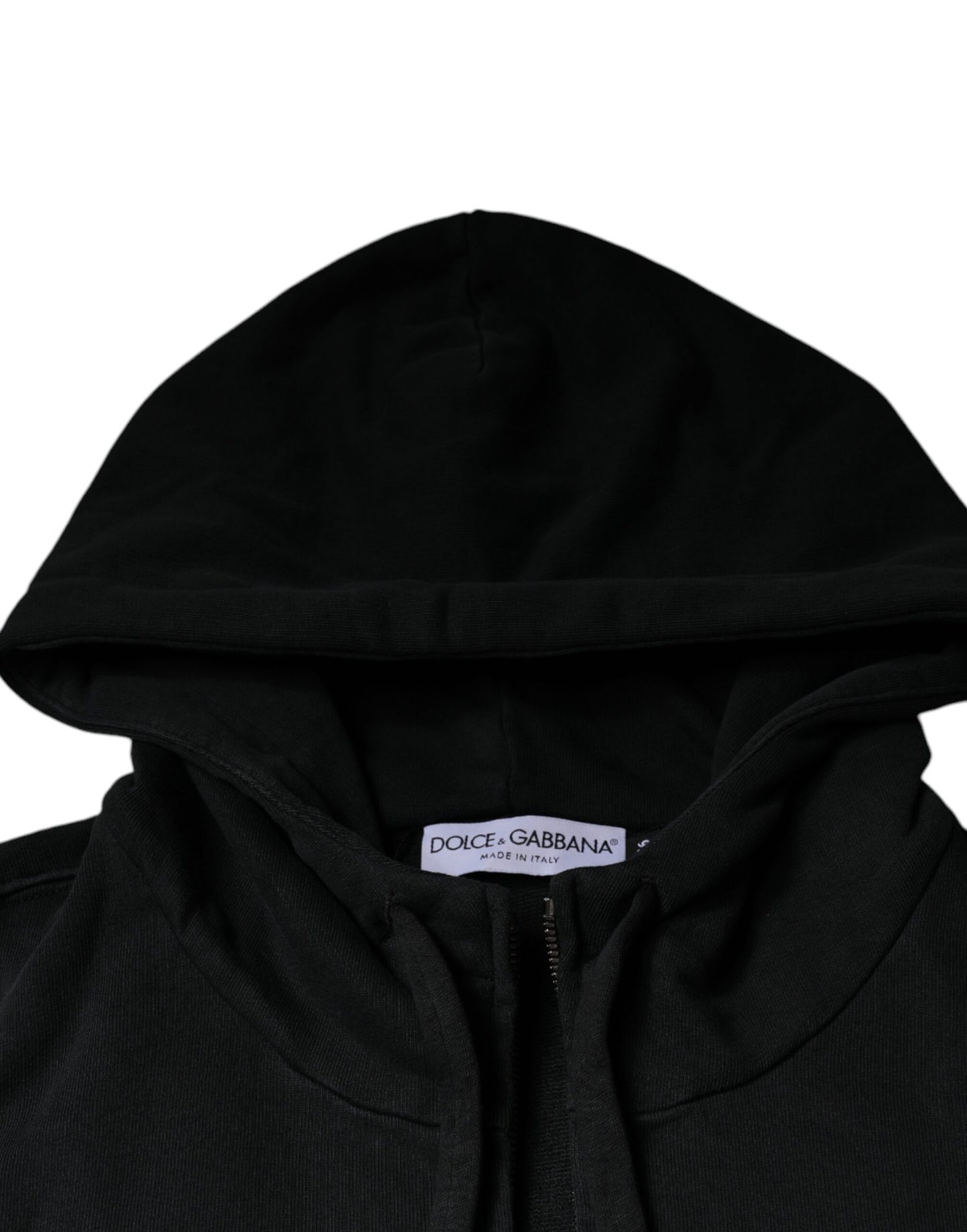 Dolce & Gabbana Black Logo Plaque Hooded Full Zip Sweater