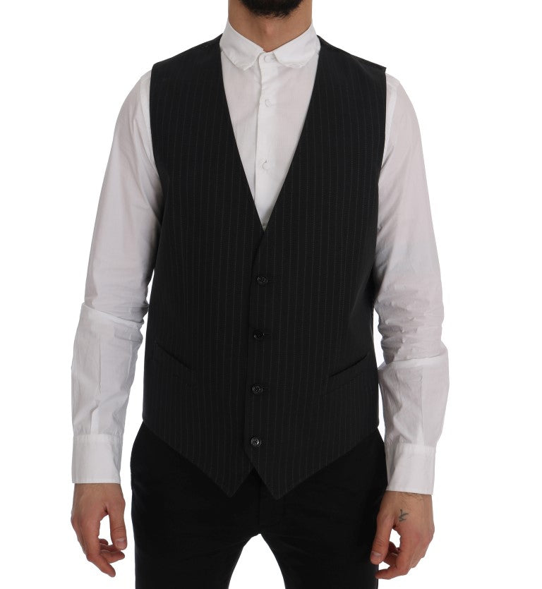 Dolce &amp; Gabbana Elegant Gray Striped Men's Vest Waistcoat