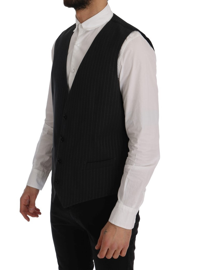 Dolce &amp; Gabbana Elegant Gray Striped Men's Vest Waistcoat