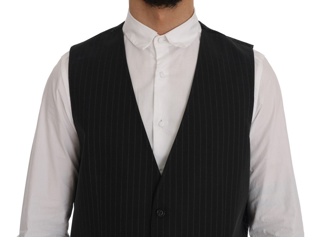 Dolce &amp; Gabbana Elegant Gray Striped Men's Vest Waistcoat