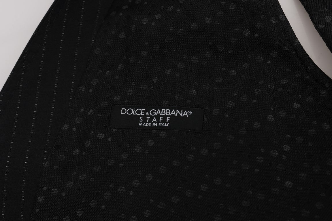 Dolce &amp; Gabbana Elegant Gray Striped Men's Vest Waistcoat