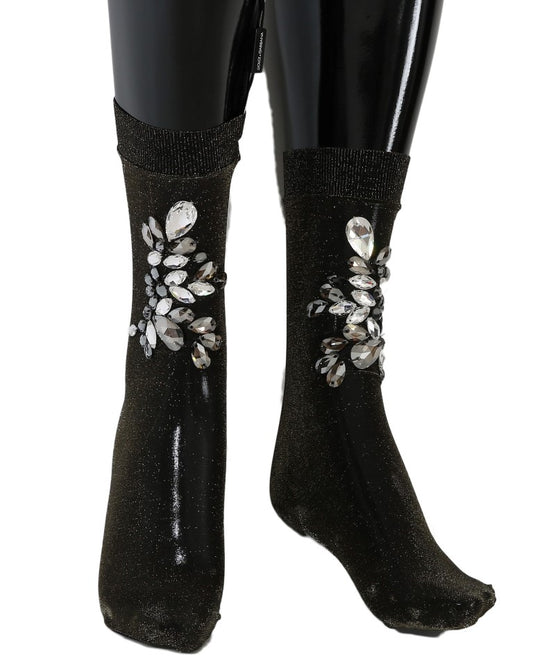 Dolce &amp; Gabbana Black Crystal Embellished Hold-Up Stockings