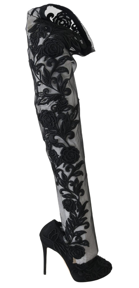 Dolce &amp; Gabbana over-the-knee boots with floral embroidery