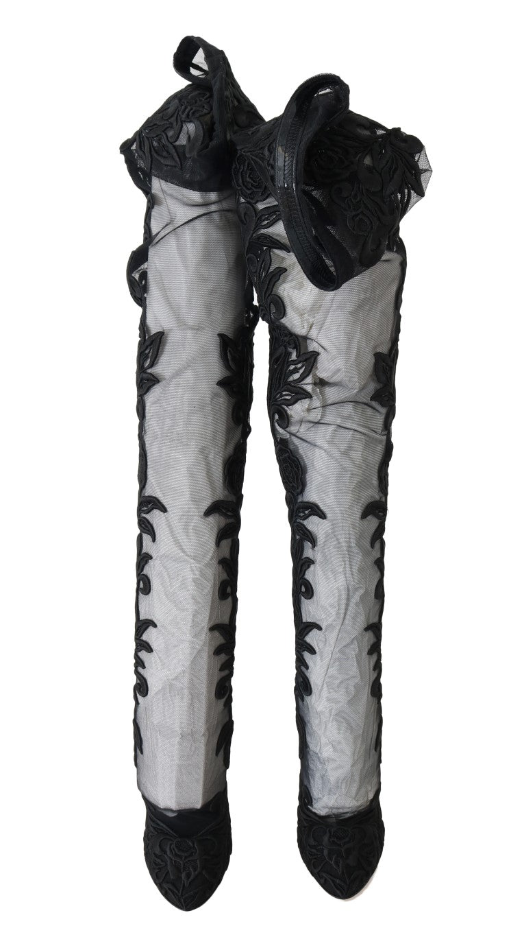 Dolce &amp; Gabbana over-the-knee boots with floral embroidery