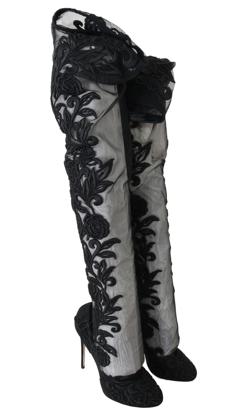 Dolce &amp; Gabbana over-the-knee boots with floral embroidery