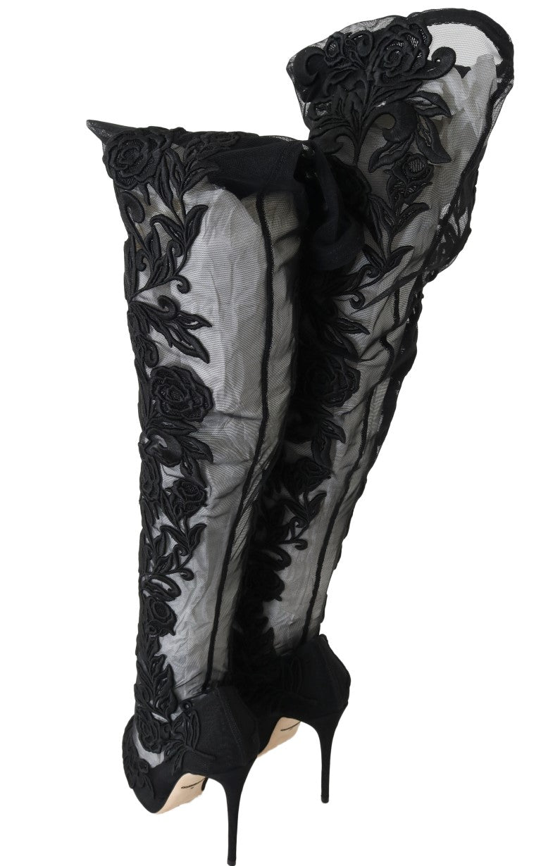 Dolce &amp; Gabbana over-the-knee boots with floral embroidery