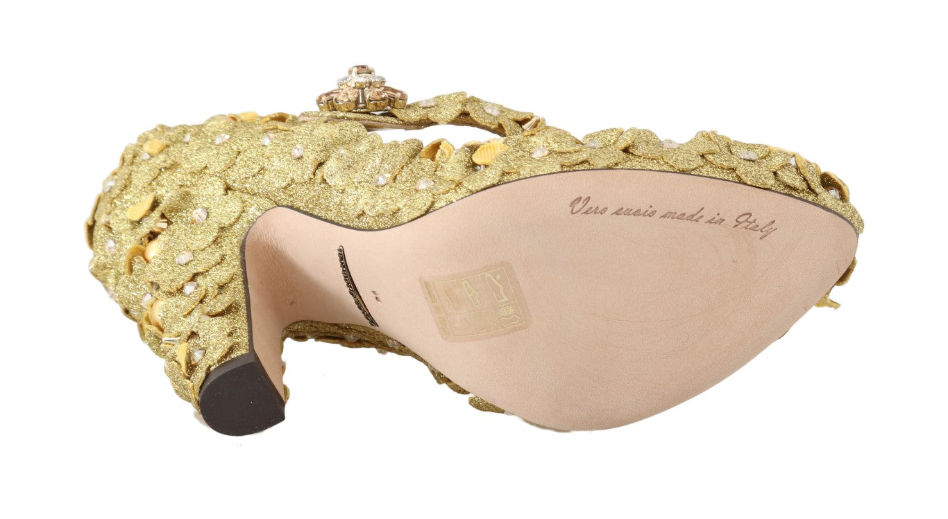 Dolce &amp; Gabbana Gold Floral Crystal Embellished Pumps