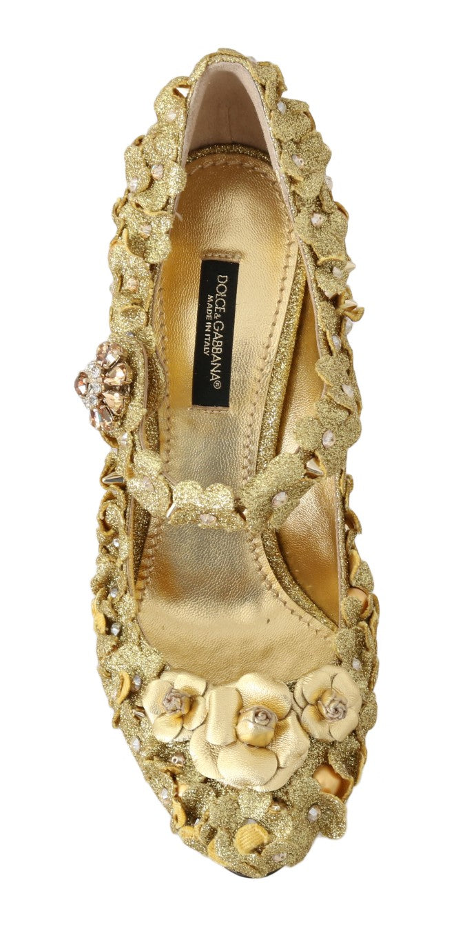 Dolce &amp; Gabbana Gold Floral Crystal Embellished Pumps