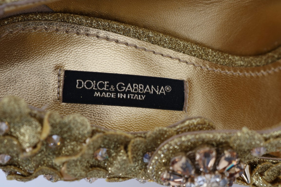 Dolce &amp; Gabbana Gold Floral Crystal Embellished Pumps