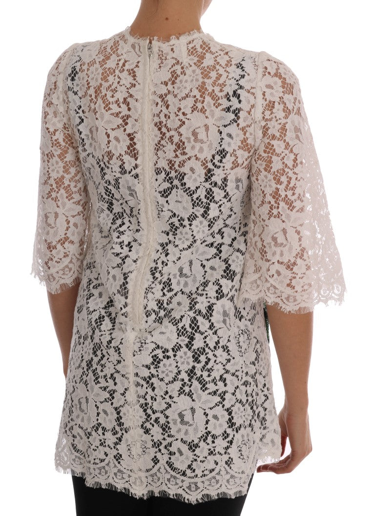 Dolce &amp; Gabbana Elegant white mini blouse with lace trim