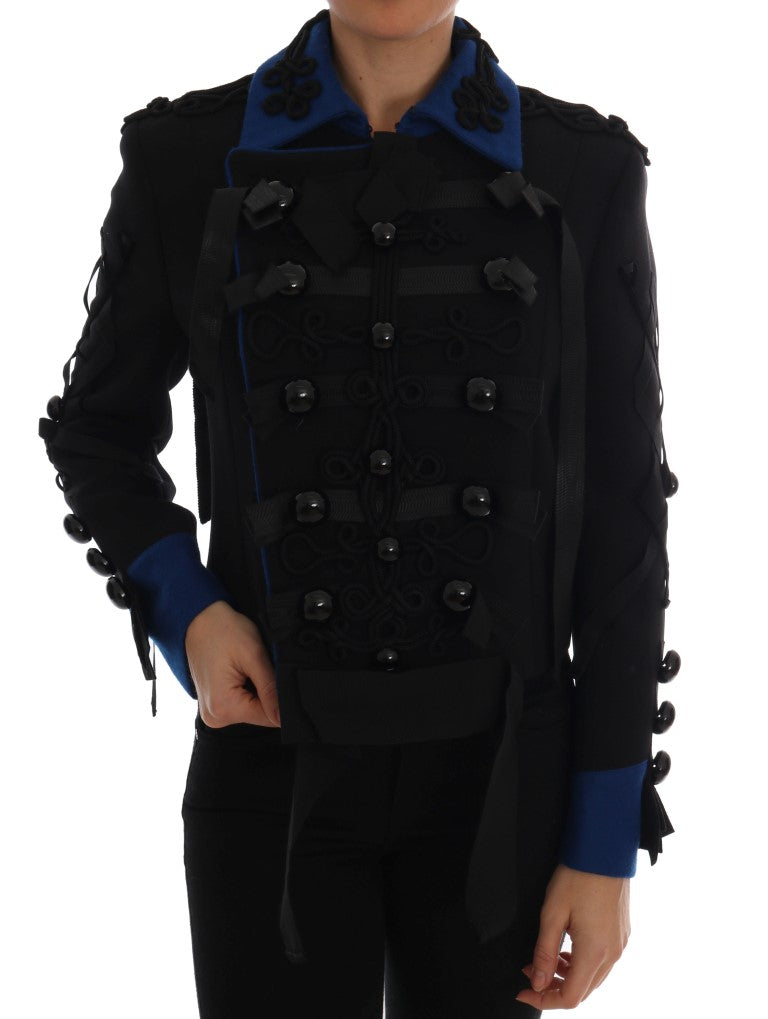 Dolce &amp; Gabbana Chic short trench coat jacket in black and blue