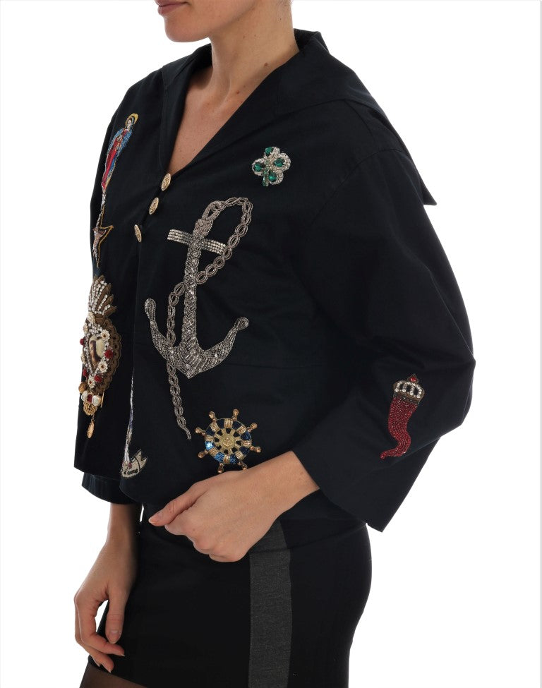 Dolce &amp; Gabbana Enchanted Blue Coat with Crystal Embroidery