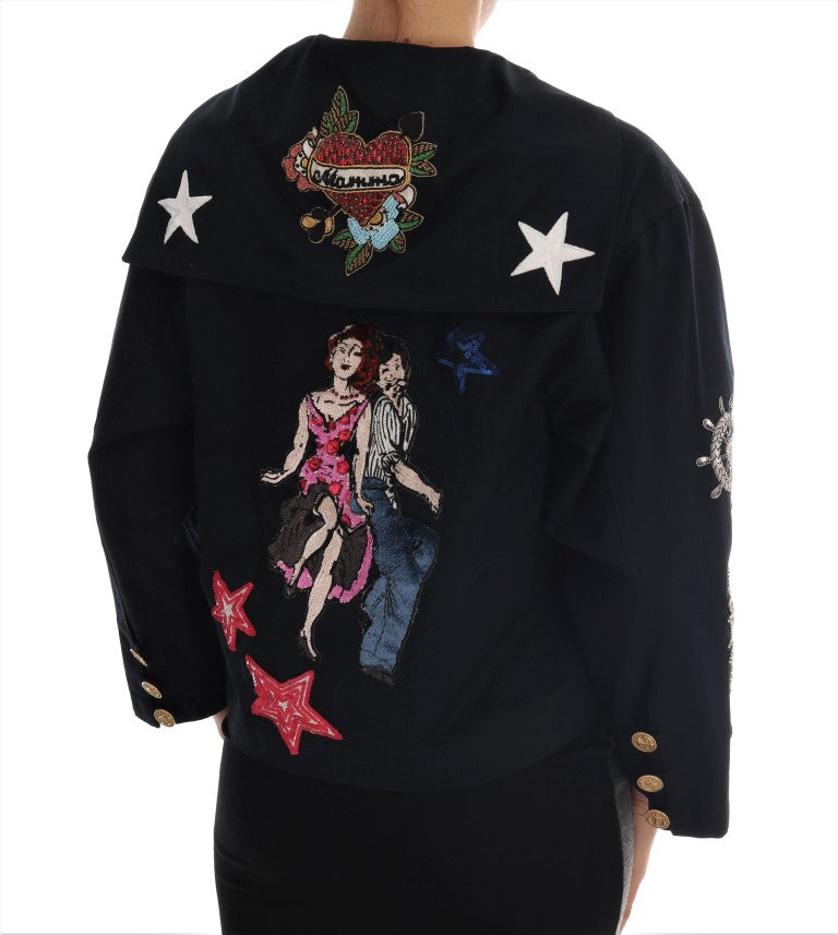 Dolce &amp; Gabbana Enchanted Blue Coat with Crystal Embroidery