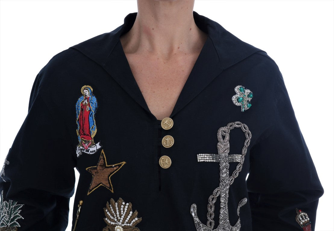 Dolce &amp; Gabbana Enchanted Blue Coat with Crystal Embroidery