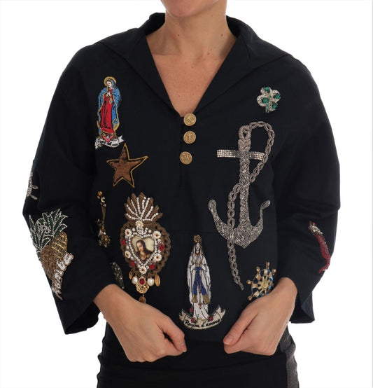 Dolce &amp; Gabbana Enchanted Blue Coat with Crystal Embroidery