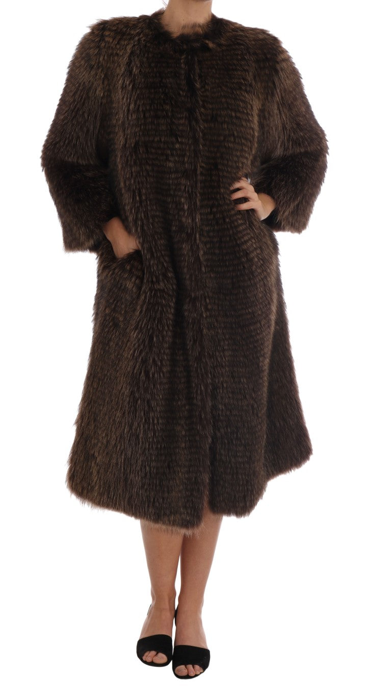 Dolce &amp; Gabbana Elegant knee-length coat made of brown raccoon fur