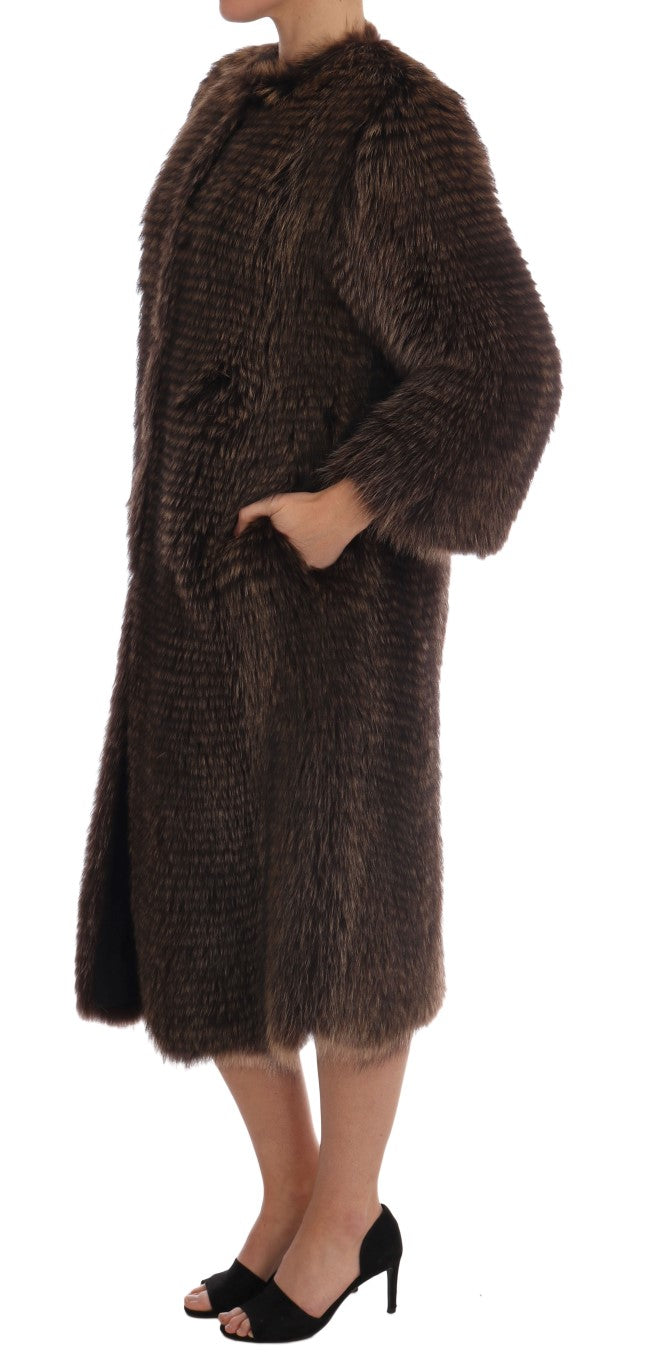 Dolce &amp; Gabbana Elegant knee-length coat made of brown raccoon fur