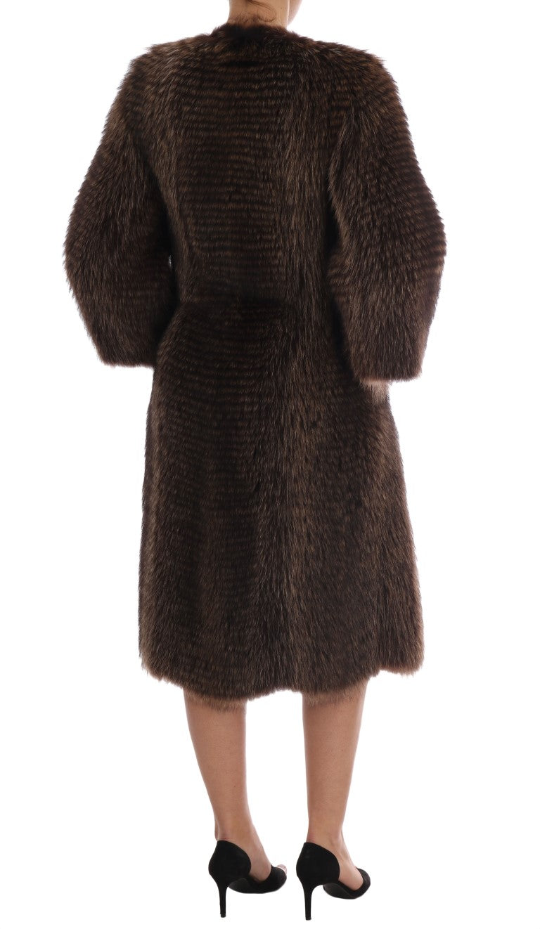 Dolce &amp; Gabbana Elegant knee-length coat made of brown raccoon fur