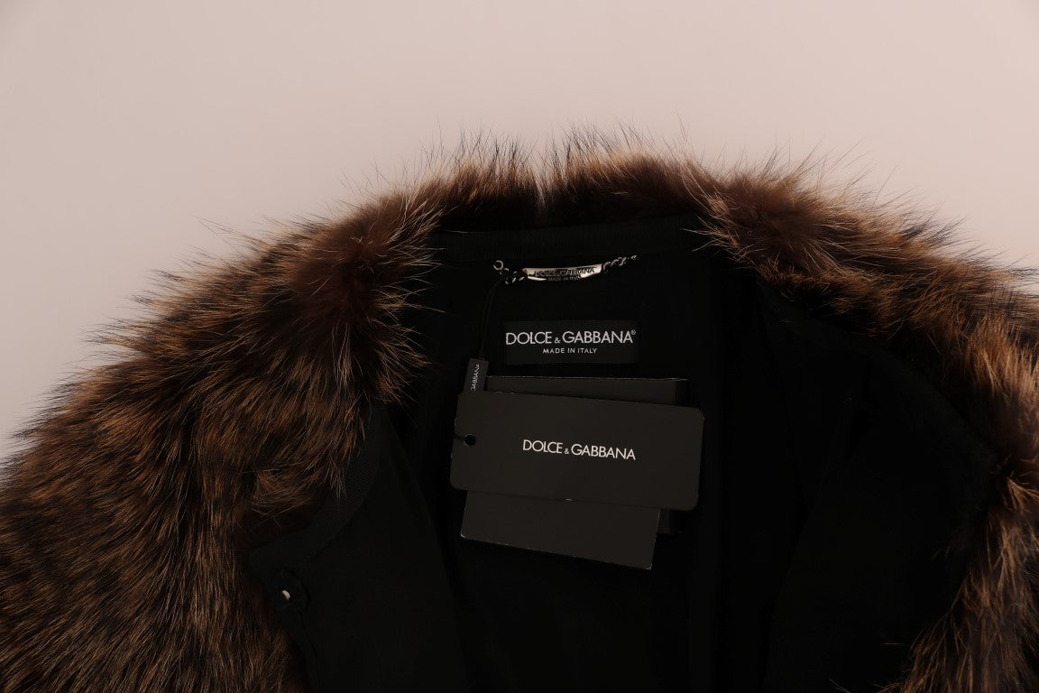 Dolce &amp; Gabbana Elegant knee-length coat made of brown raccoon fur